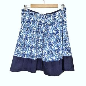 MILLY Blue Print Pleated Circle Skirt L